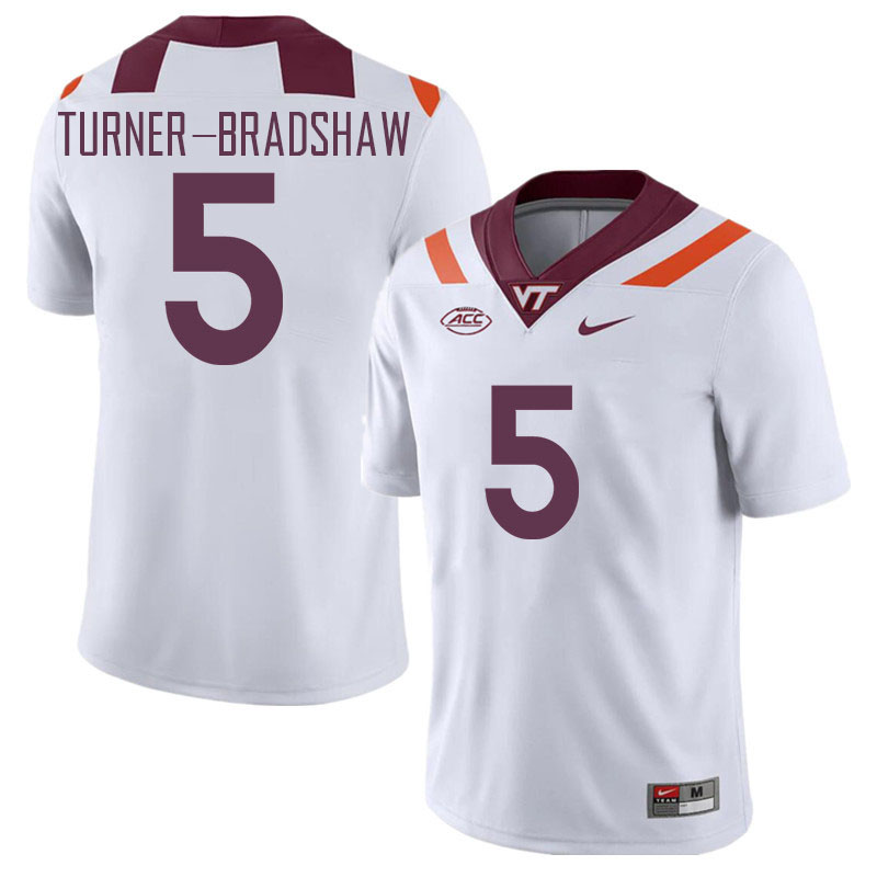 Men #5 Xayvion Turner-Bradshaw Virginia Tech Hokies College Football Jerseys Stitched Sale-White - Click Image to Close